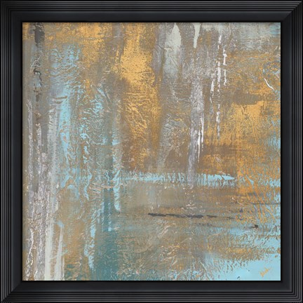 Framed Gold Abstract on Teal Print