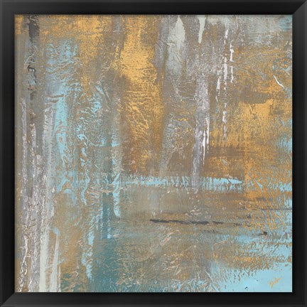 Framed Gold Abstract on Teal Print