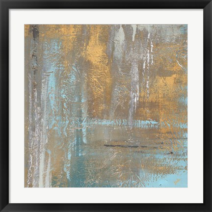 Framed Gold Abstract on Teal Print