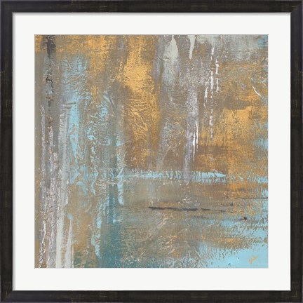 Framed Gold Abstract on Teal Print