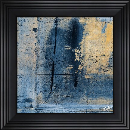 Framed Gold on Blue Square I Print