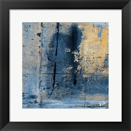 Framed Gold on Blue Square I Print