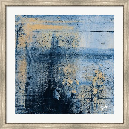 Framed Gold on Blue Square II Print
