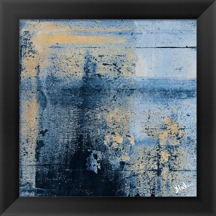 Framed Gold on Blue Square II Print