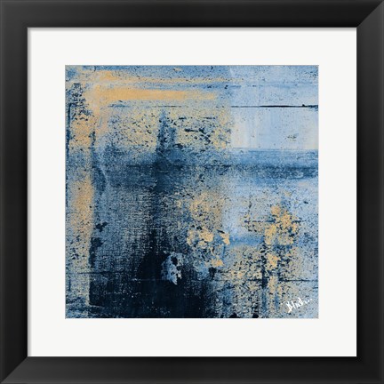 Framed Gold on Blue Square II Print