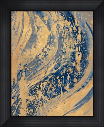 Framed Blue And Gold Wave Print