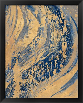 Framed Blue And Gold Wave Print