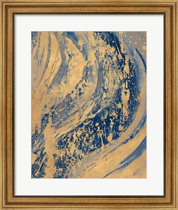 Framed Blue And Gold Wave Print