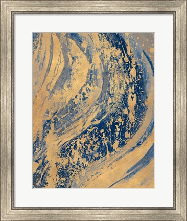 Framed Blue And Gold Wave Print