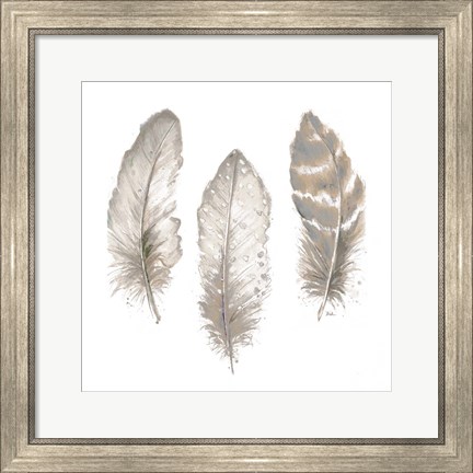 Framed Neutral Watercolor Feathers II Print