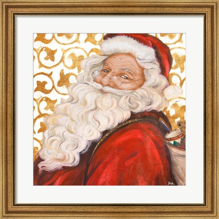 Framed Gold Damask Santa Print