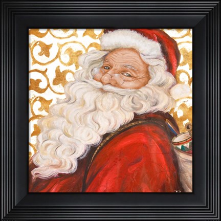 Framed Gold Damask Santa Print
