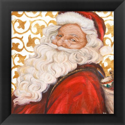 Framed Gold Damask Santa Print