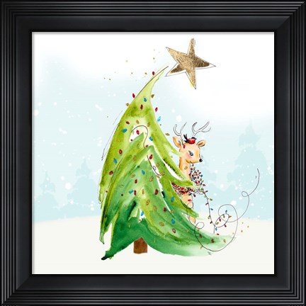 Framed Whimsical Tree and Reindeer Print
