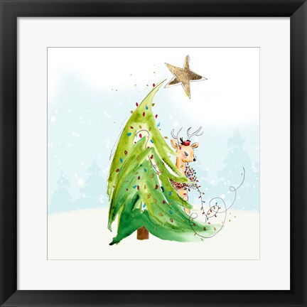 Framed Whimsical Tree and Reindeer Print