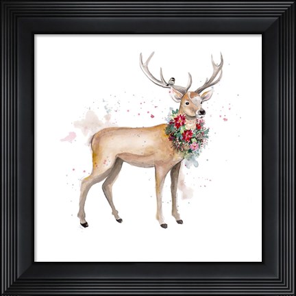 Framed Woodland Deer with Wreath Print