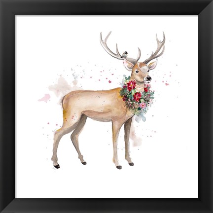 Framed Woodland Deer with Wreath Print