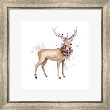 Framed Woodland Deer with Wreath Print
