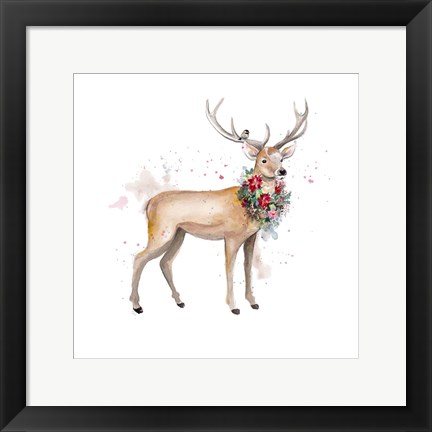Framed Woodland Deer with Wreath Print