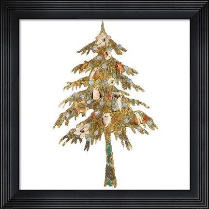 Framed Holiday Tree with Birds Print