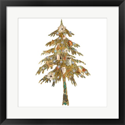 Framed Holiday Tree with Birds Print