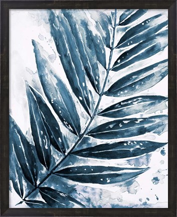 Framed Blue Jungle Leaf I Print