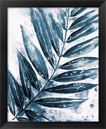 Framed Blue Jungle Leaf I Print