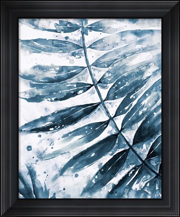 Framed Blue Jungle Leaf II Print