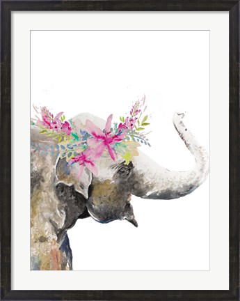 Framed Water Elephant with Flower Crown Print