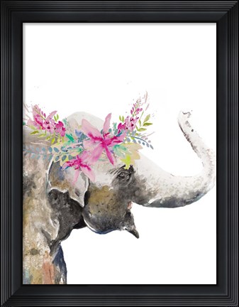 Framed Water Elephant with Flower Crown Print