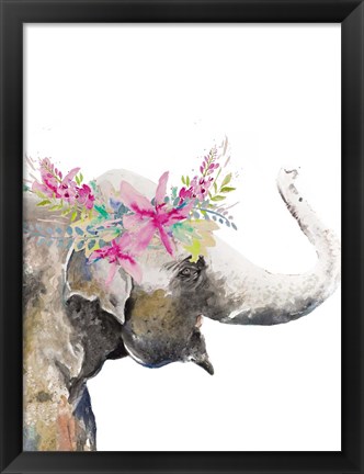 Framed Water Elephant with Flower Crown Print