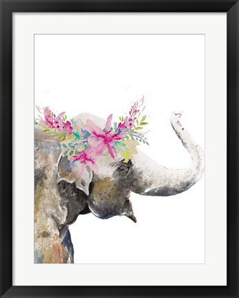 Framed Water Elephant with Flower Crown Print