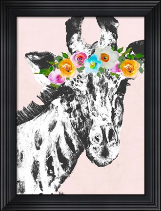 Framed Flower Crown Giraffe Print