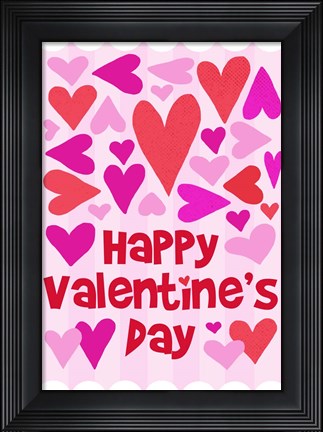 Framed Happy Valentine with Hearts Print
