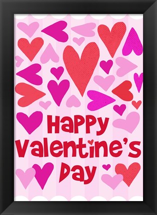 Framed Happy Valentine with Hearts Print