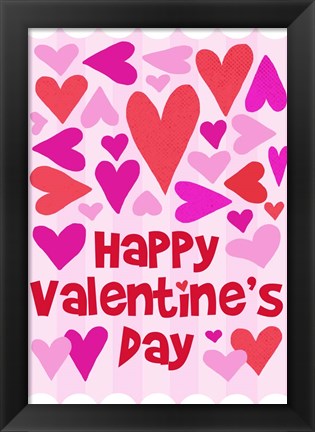 Framed Happy Valentine with Hearts Print