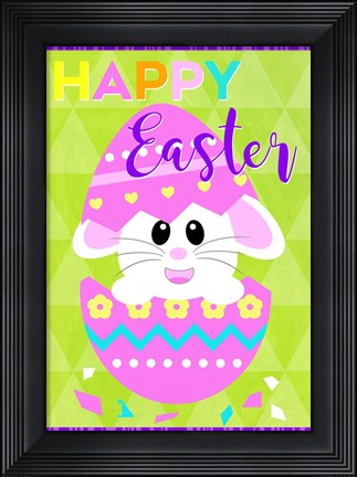 Framed Happy Easter Bunny in Egg Print
