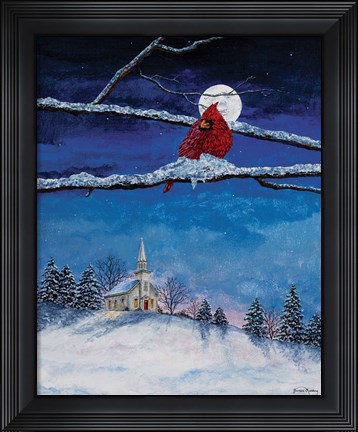 Framed Little White Church On Hill Print