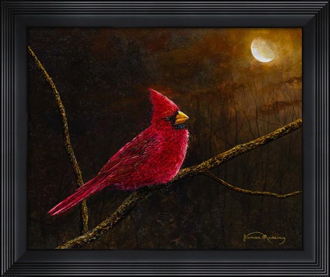 Framed Cardinal In The Moonlight Print