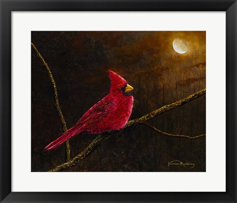 Framed Cardinal In The Moonlight Print