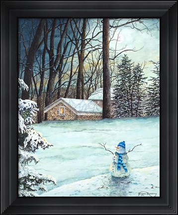 Framed Snowman in Moonlight Print