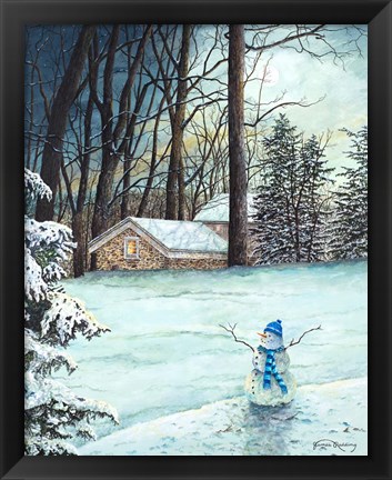 Framed Snowman in Moonlight Print