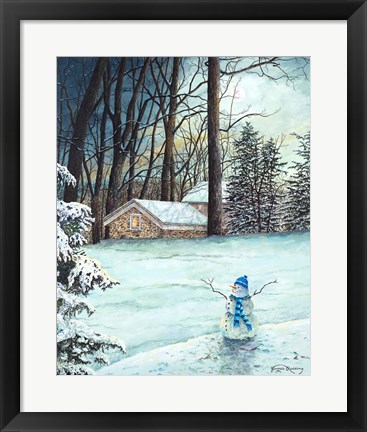 Framed Snowman in Moonlight Print