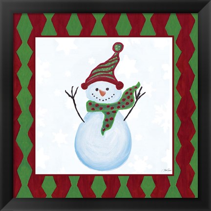 Framed Snowman Zig Zag Square I Print