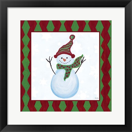 Framed Snowman Zig Zag Square I Print