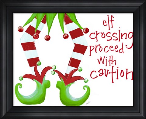 Framed Elf Crossing Proceed With Caution Print