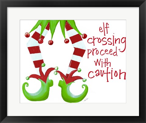 Framed Elf Crossing Proceed With Caution Print