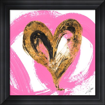 Framed Pink &amp; Gold Heart Strokes I Print