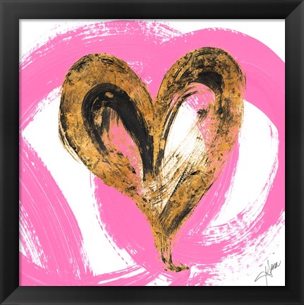 Framed Pink &amp; Gold Heart Strokes I Print