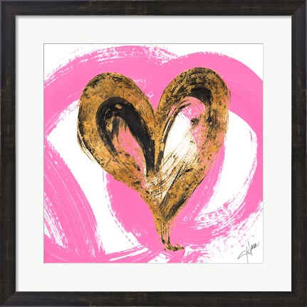Framed Pink &amp; Gold Heart Strokes I Print